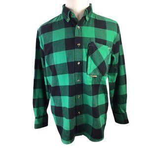 Drake Waterfowl Flannel Shirt Long Sleeve Green Black Buffalo Plaid Men's M